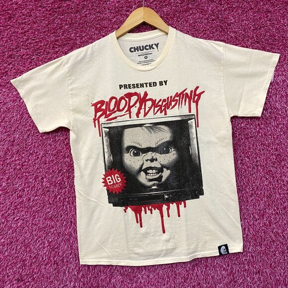 Bloody Disgusting X Chucky Child's Play Horror Beige T-Shirt Medium - Picture 3 of 5